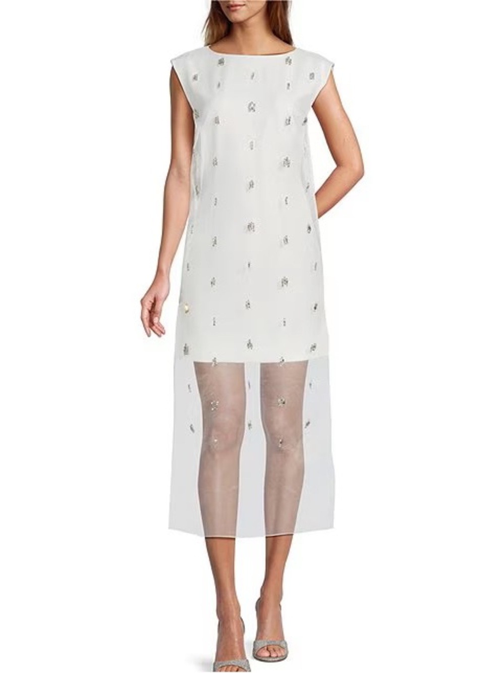 Antonio Melani - Khole Sheer Jeweled Organza Boat Neck Shift Dress